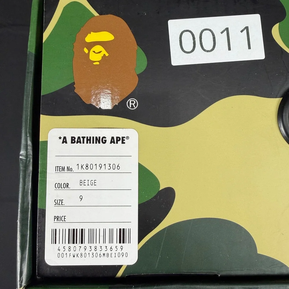A Bathing Ape BAPE STA Beige White Patent Leather Sneakers 1K80191306 Mens 9 NEW